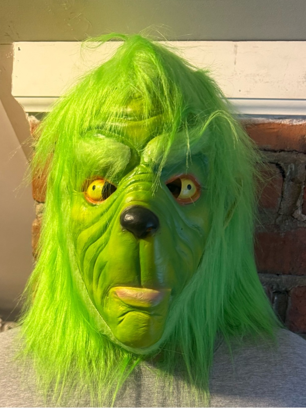Green Grinch-Style Full Head Mask with Hair